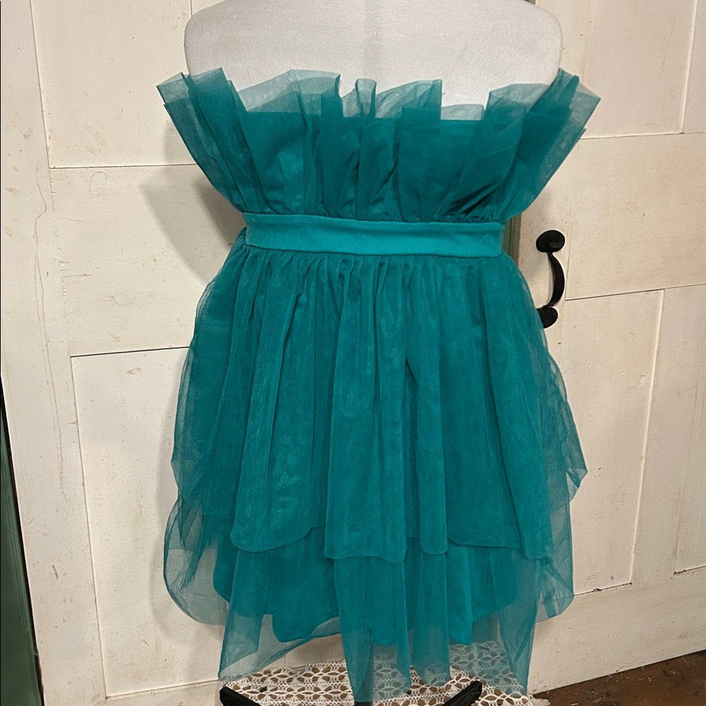 NWOT Thirty Thirty Party Dress Strapless Mini Green Tulle Holiday Semi-Formal - Picture 7 of 9